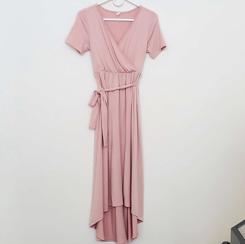 Blush Pink Maternity Hi-Low Wrap Dress